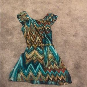 Multi-color dress with gold adjustable belt